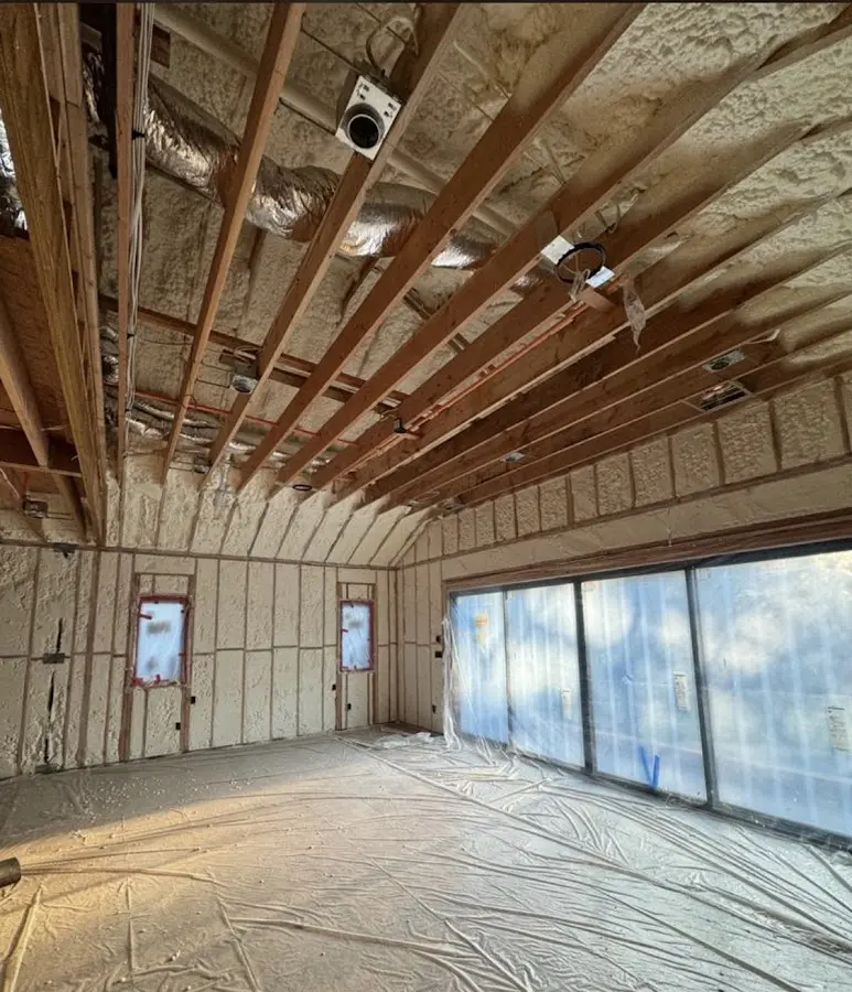 Interior walls and ceiling insulated with spray foam during new construction in Pataskala